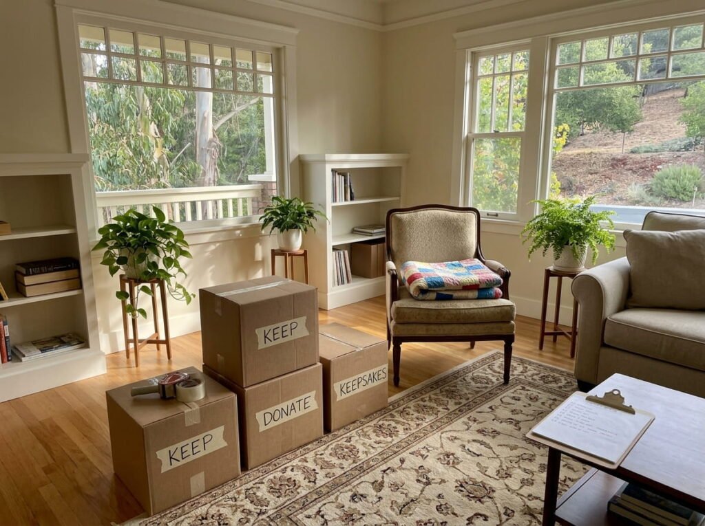 organizing boxes before leaving home